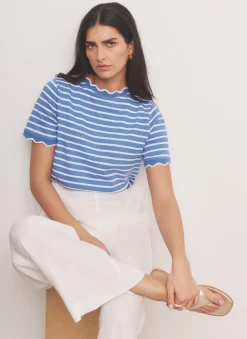 Blue Cotton Striped Scallop T-Shirt