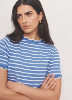 Blue Cotton Striped Scallop T-Shirt