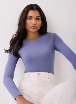 Blue Crew Neck Layering Top