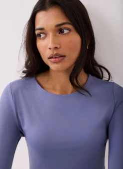 Blue Crew Neck Layering Top