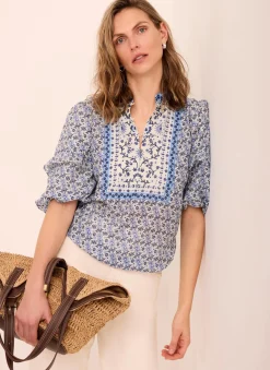 Blue Floral Print Blouse