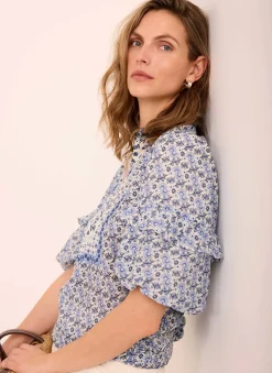 Blue Floral Print Blouse