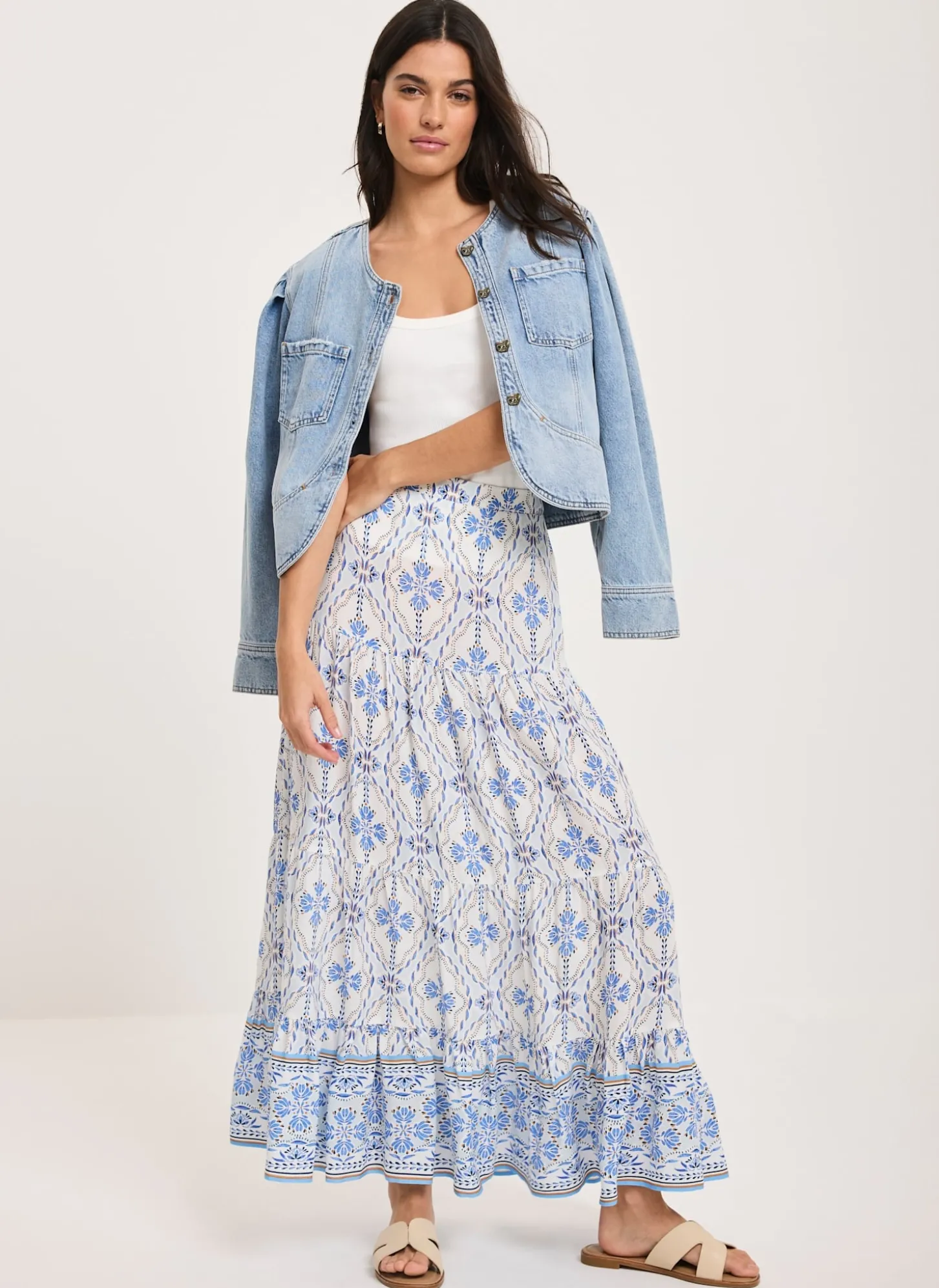 Blue Floral Print Maxi Skirt