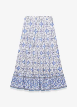 Blue Floral Print Maxi Skirt