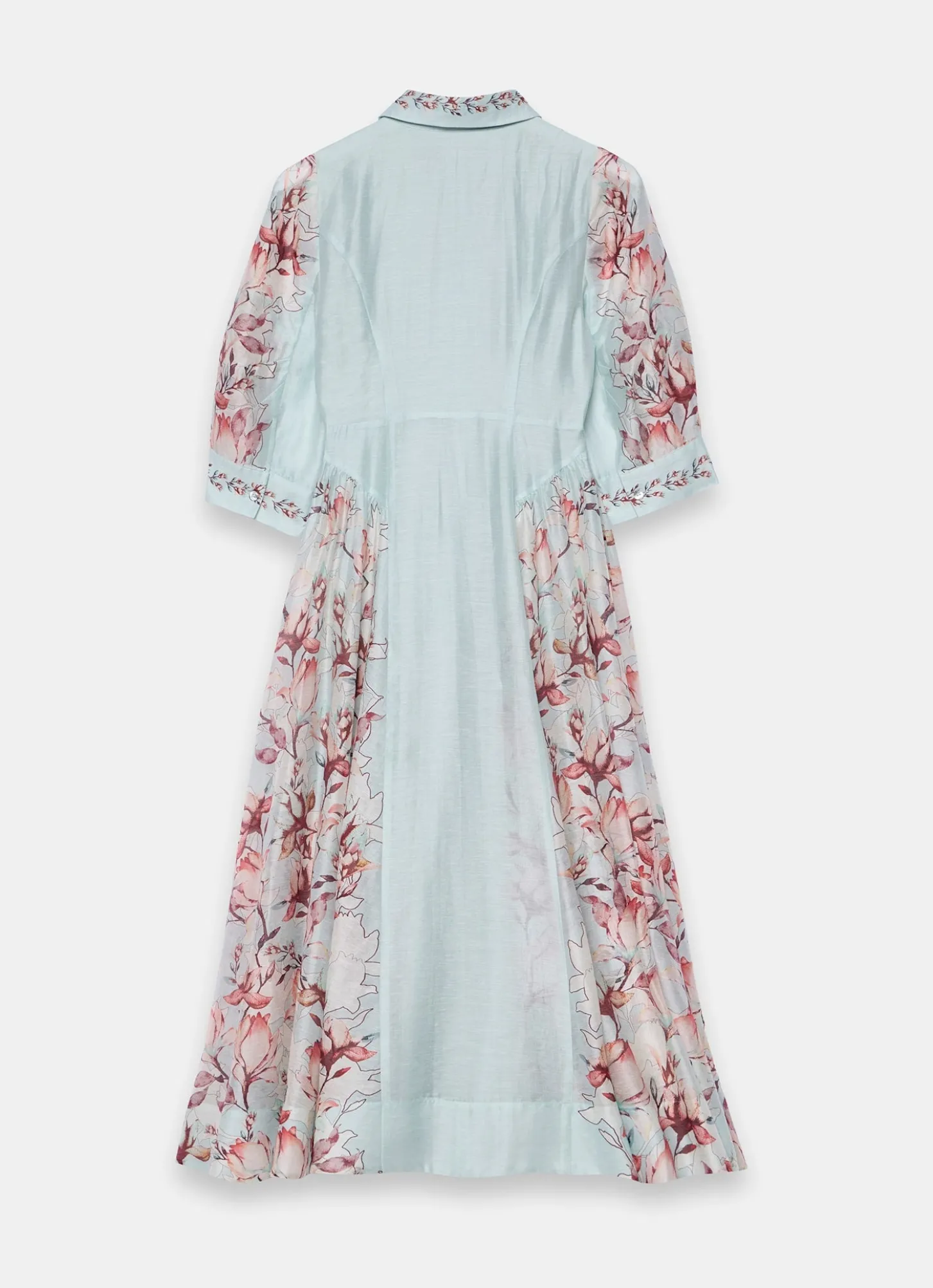 Blue Floral Print Midi Shirt Dress