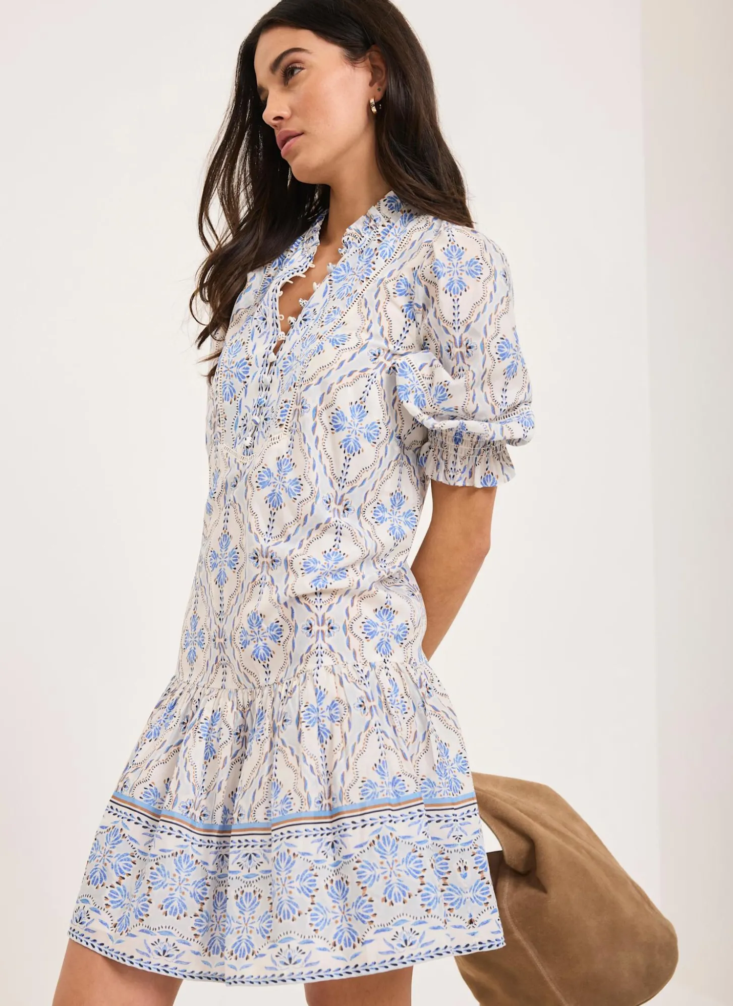 Blue Floral Print Mini Dress