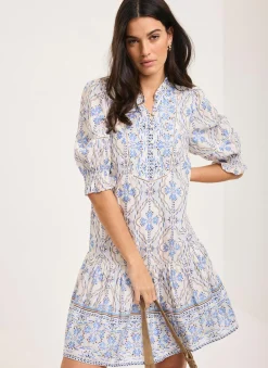 Blue Floral Print Mini Dress