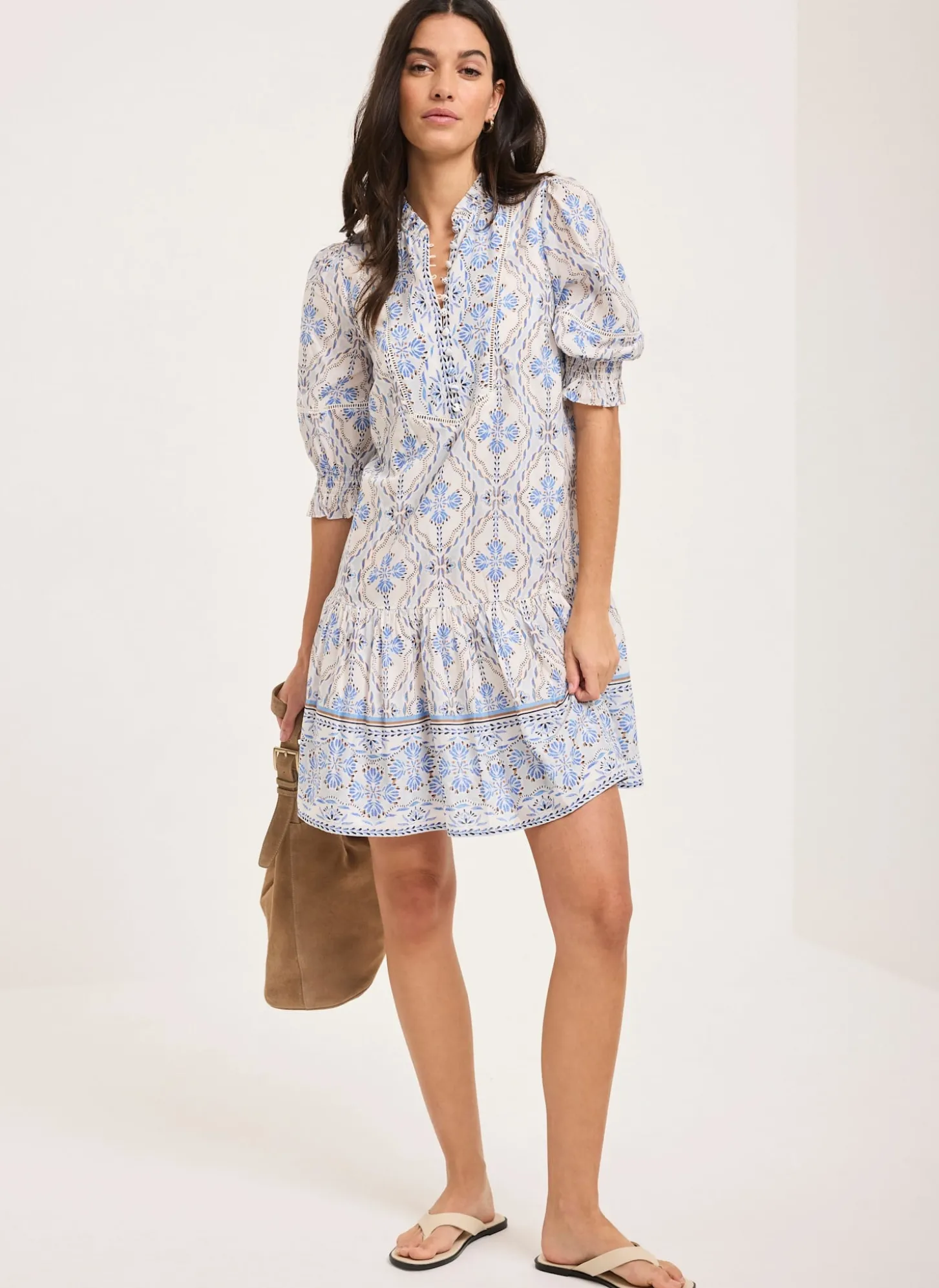 Blue Floral Print Mini Dress