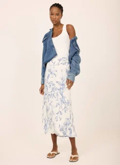 Blue Floral Print Slip Skirt