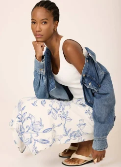 Blue Floral Print Slip Skirt