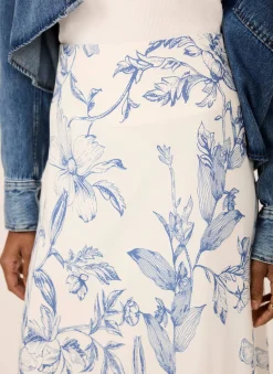 Blue Floral Print Slip Skirt