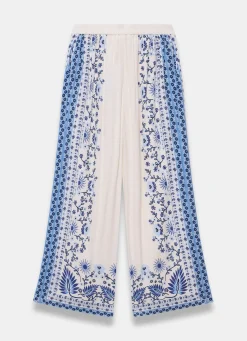 Blue Floral Print Wide Leg Trousers