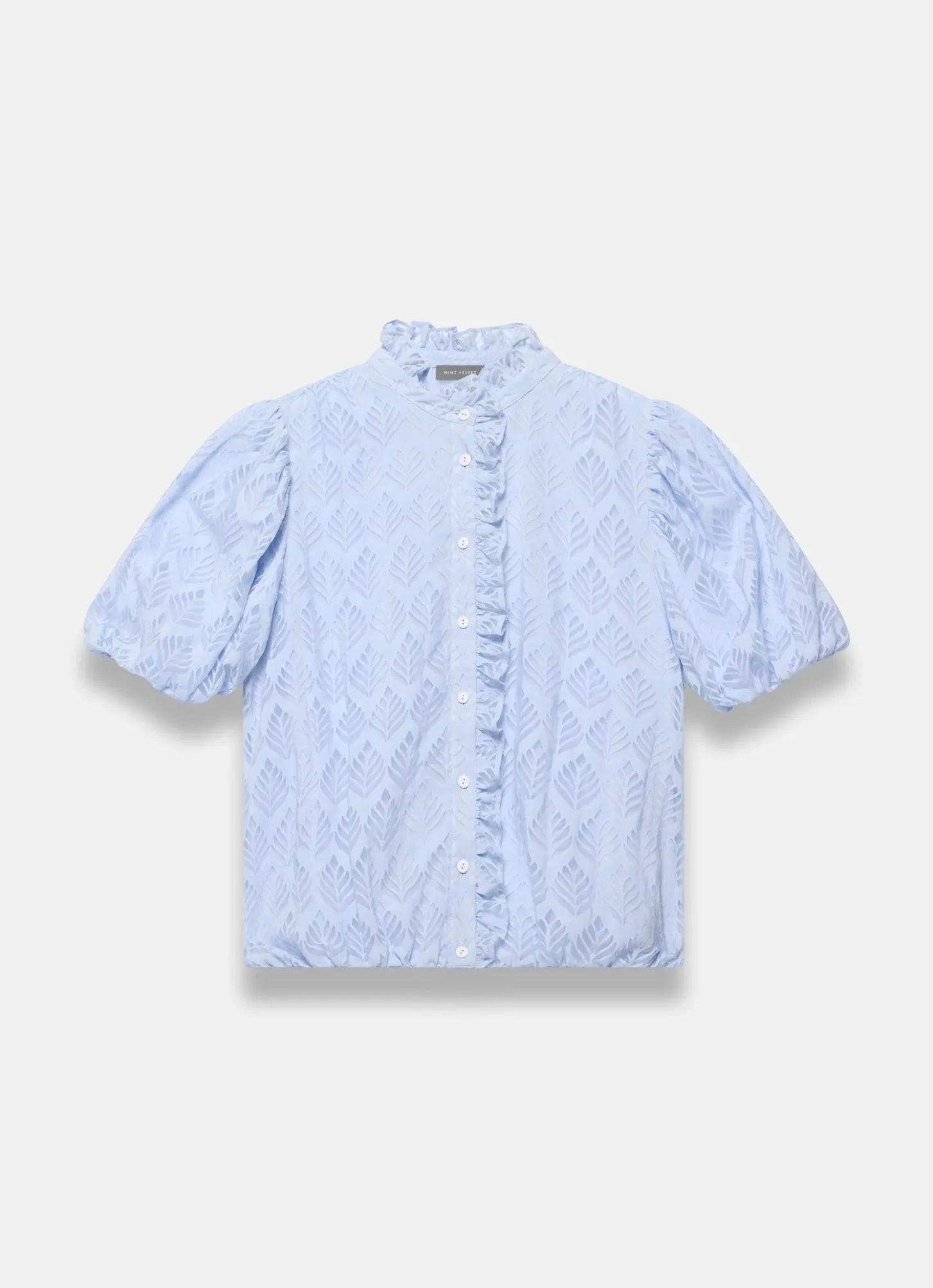Blue Jacquard Ruffle Blouse