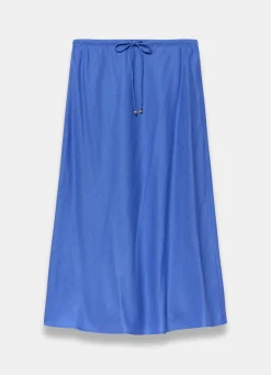 Blue Linen Bias Midi Skirt