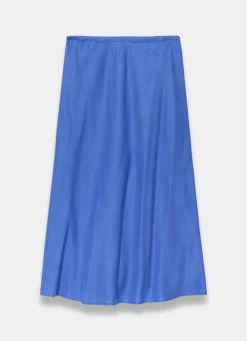 Blue Linen Bias Midi Skirt
