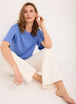 Blue Linen Blend Boxy T-Shirt