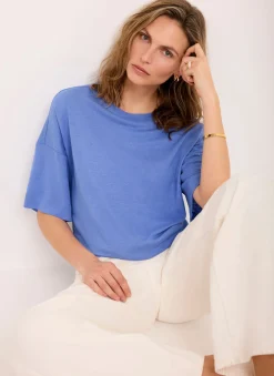 Blue Linen Blend Boxy T-Shirt