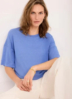 Blue Linen Blend Boxy T-Shirt