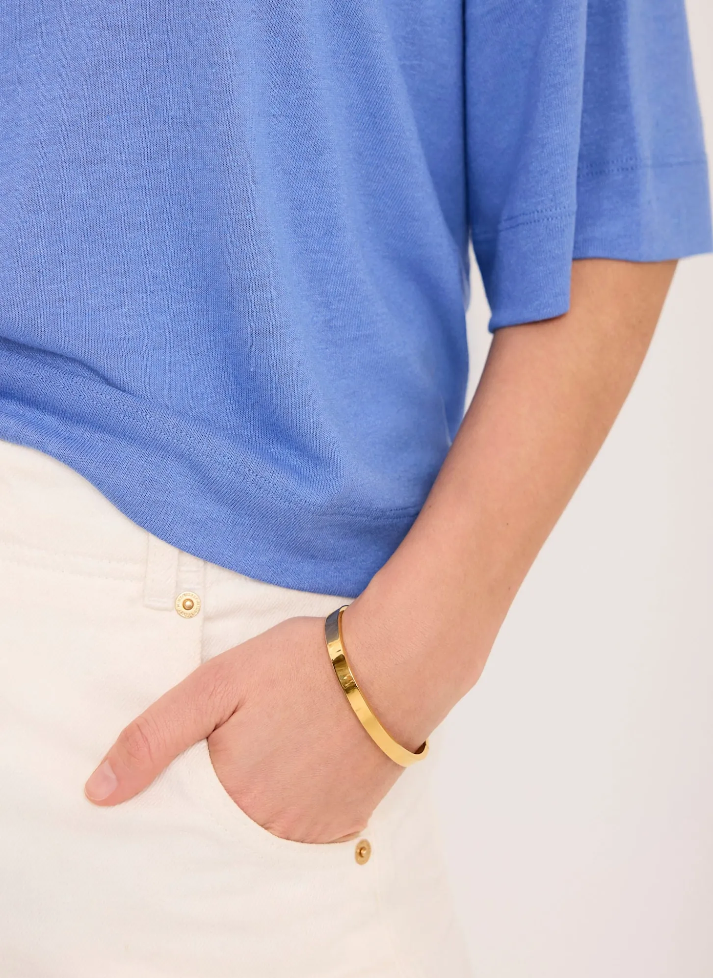 Blue Linen Blend Boxy T-Shirt