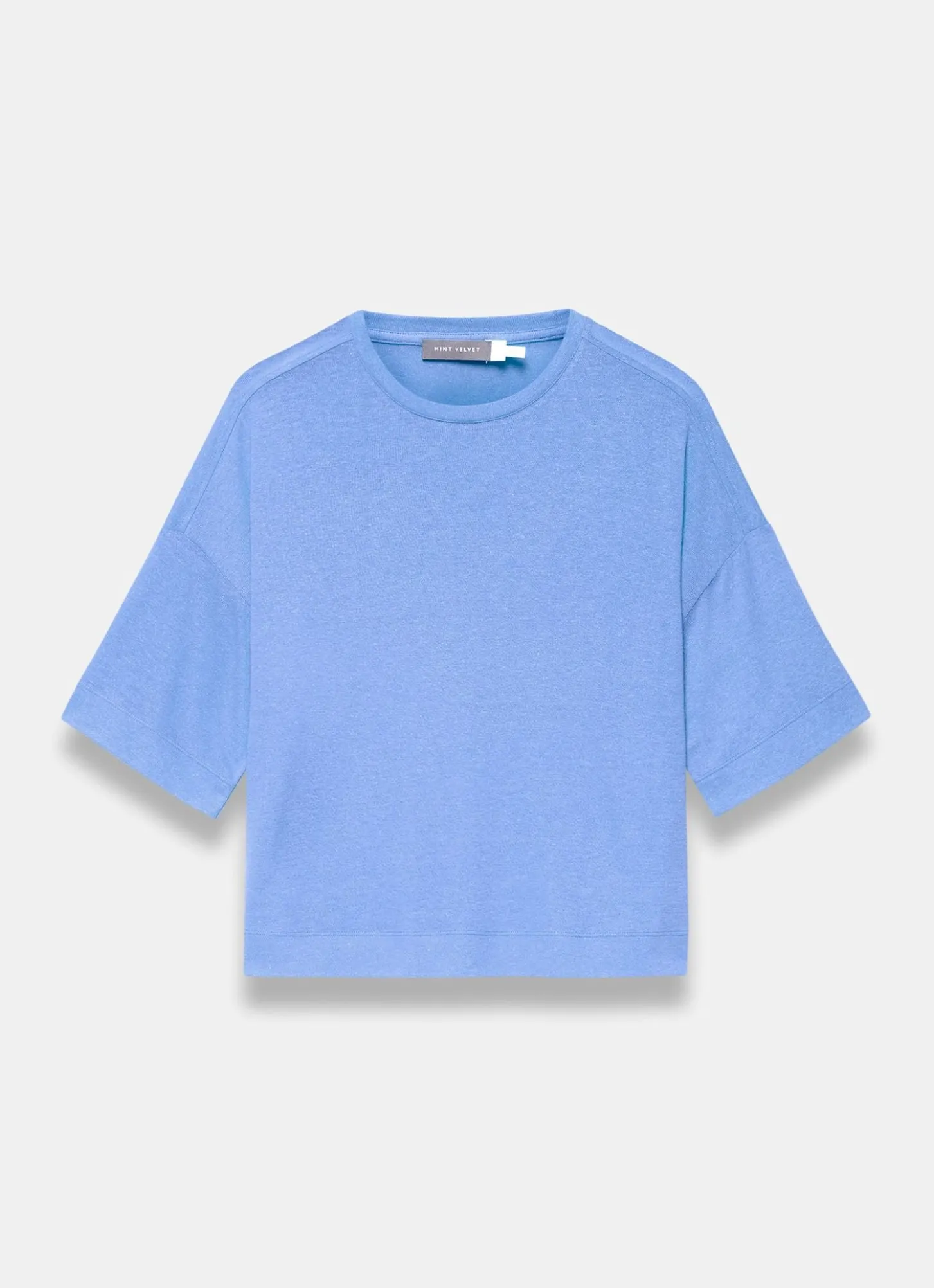 Blue Linen Blend Boxy T-Shirt