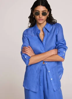 Blue Linen Blend Shirt