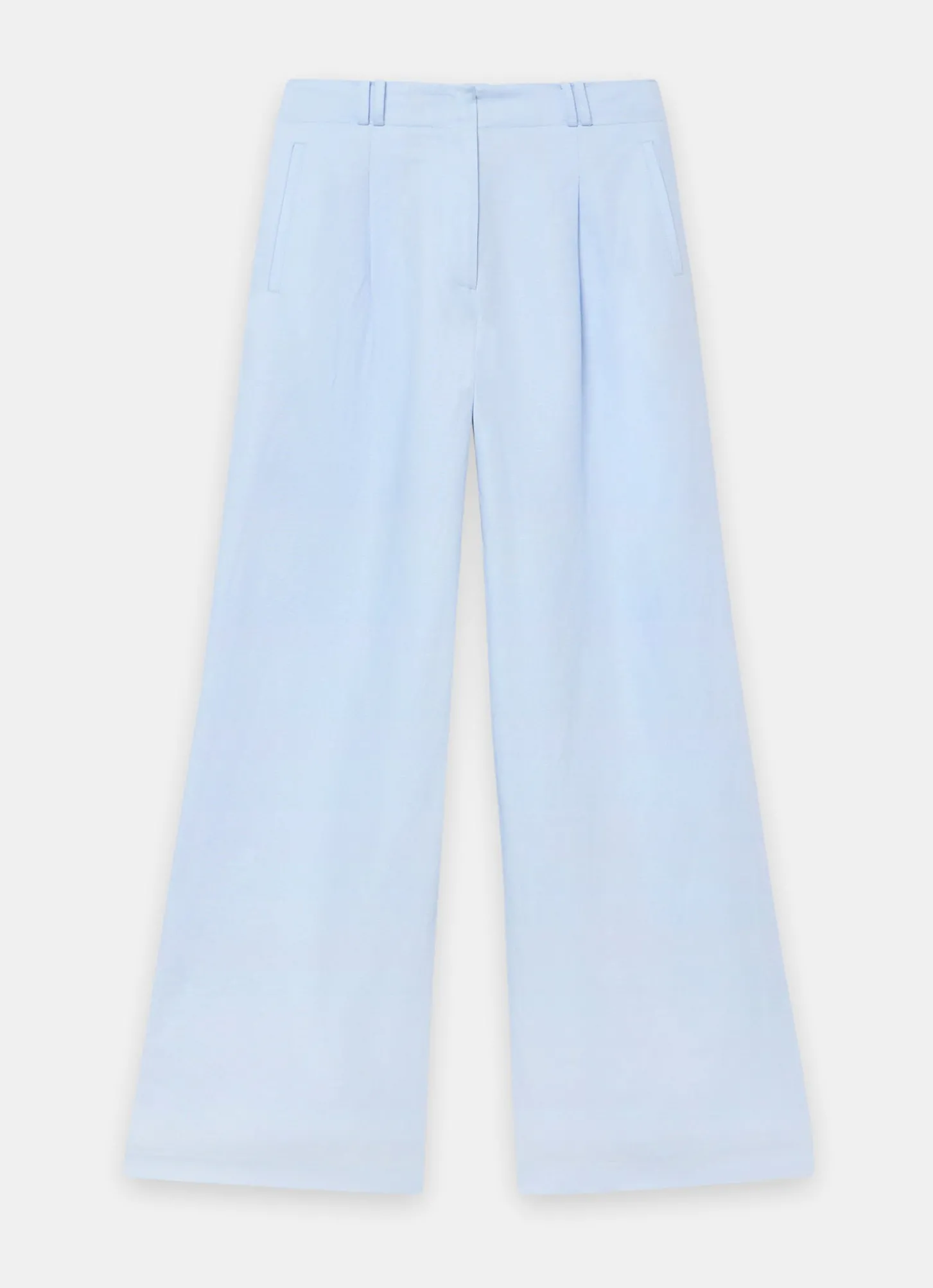 Blue Linen Blend Wide Leg Trousers