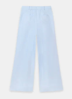 Blue Linen Blend Wide Leg Trousers