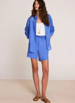 Blue Linen Drawstring Shorts
