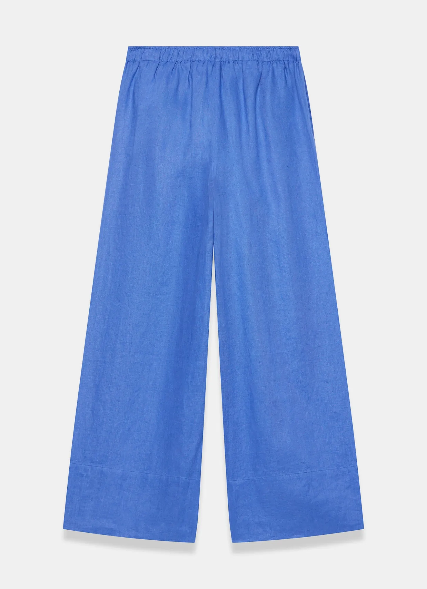 Blue Linen Drawstring Wide Leg Trousers