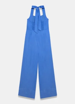 Blue Linen Halter Jumpsuit
