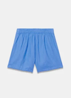 Blue Linen Scallop Hem Shorts