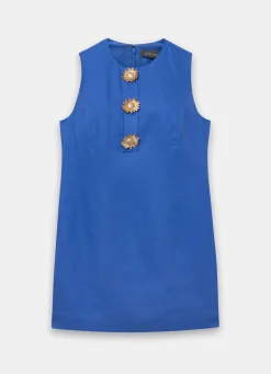 Blue Linen Sunray Button Mini Dress