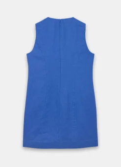 Blue Linen Sunray Button Mini Dress