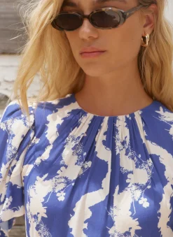 Blue Print Ruffle Mini Dress
