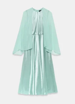 Blue Satin Cape Maxi Dress