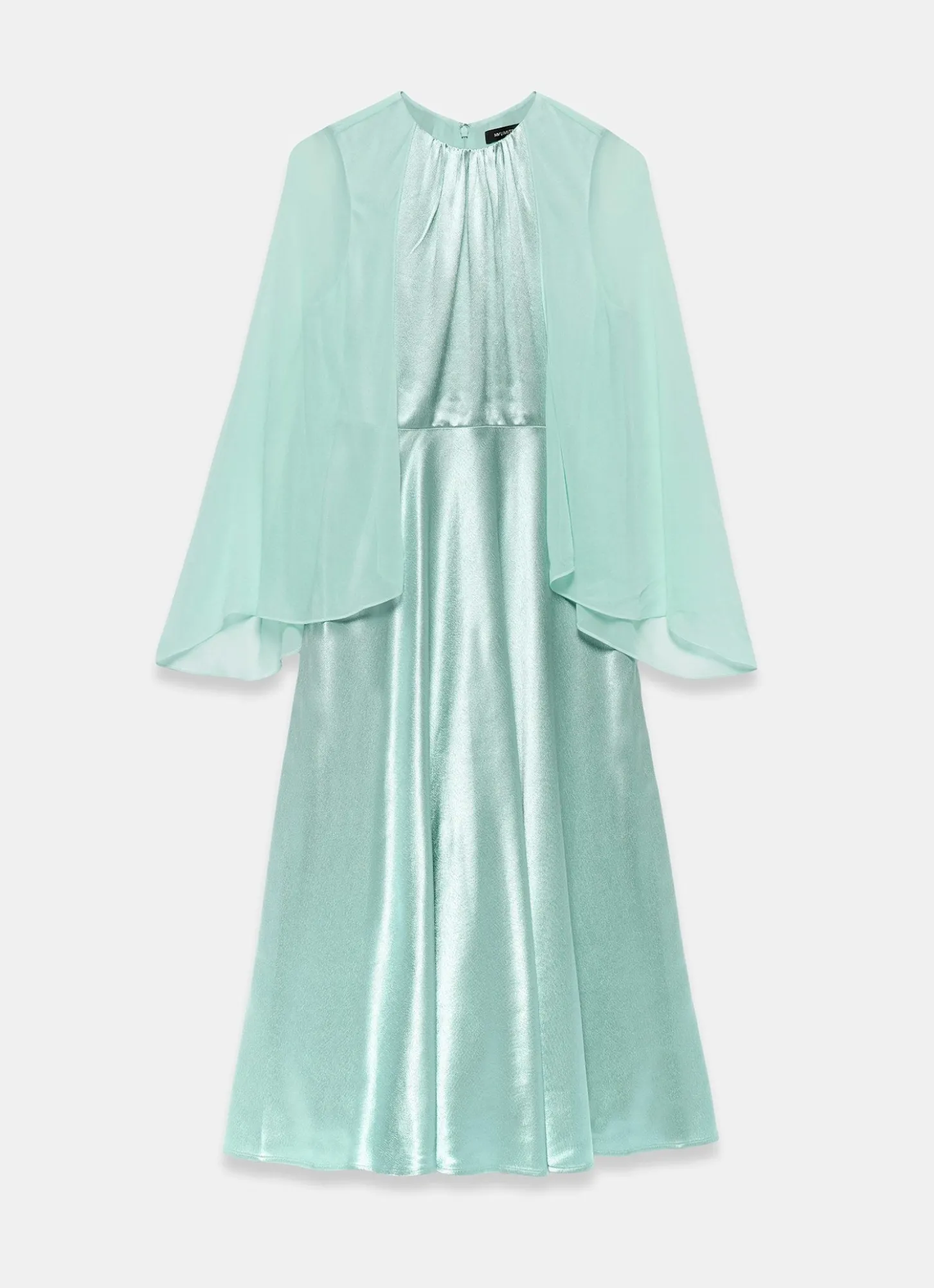 Blue Satin Cape Maxi Dress