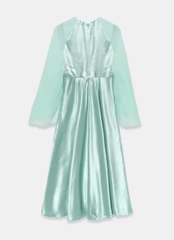Blue Satin Cape Maxi Dress
