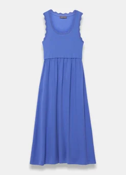 Blue Scallop Trim Midi Dress