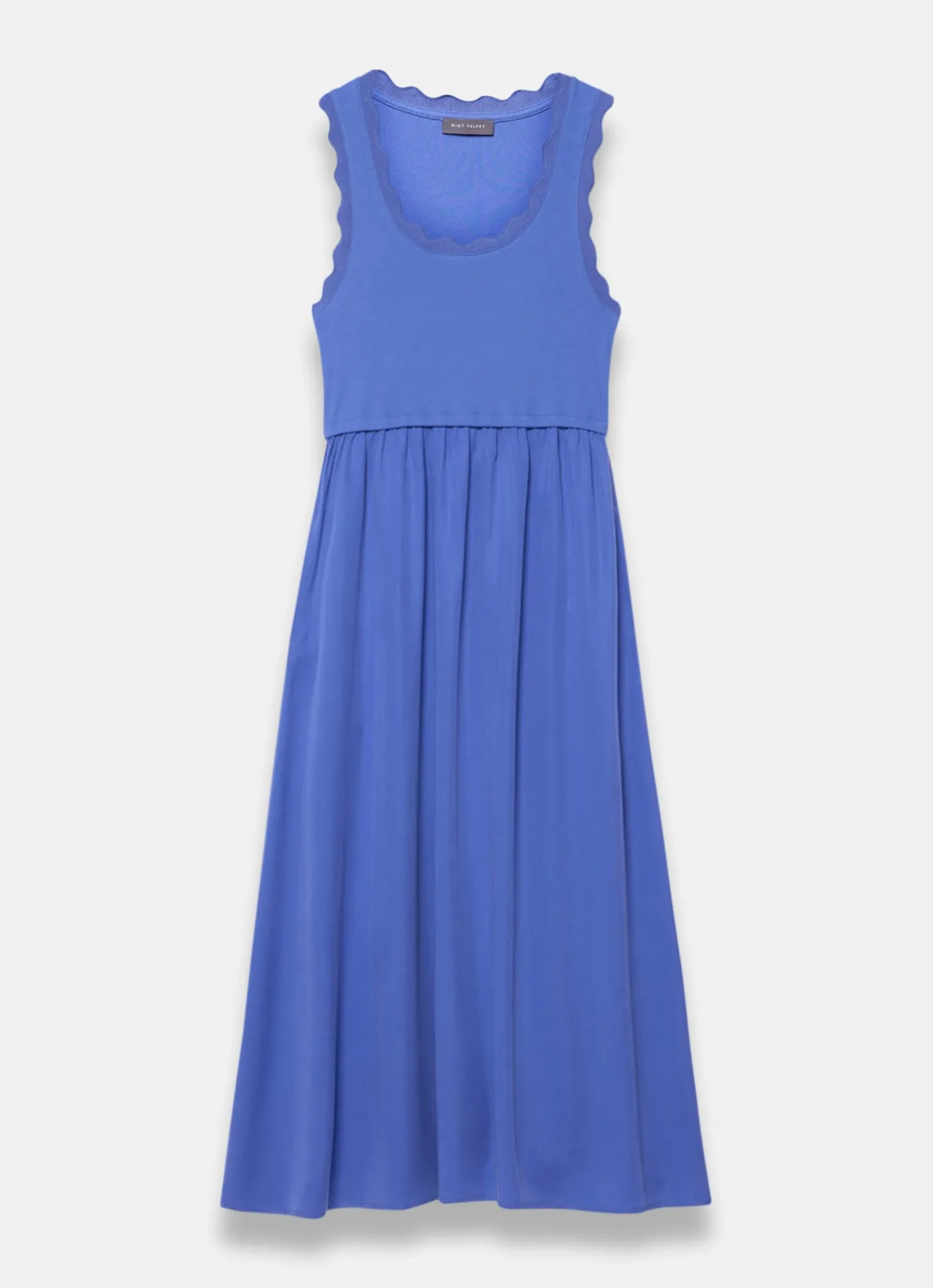 Blue Scallop Trim Midi Dress