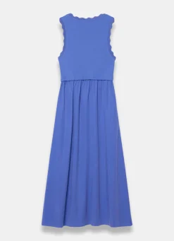 Blue Scallop Trim Midi Dress