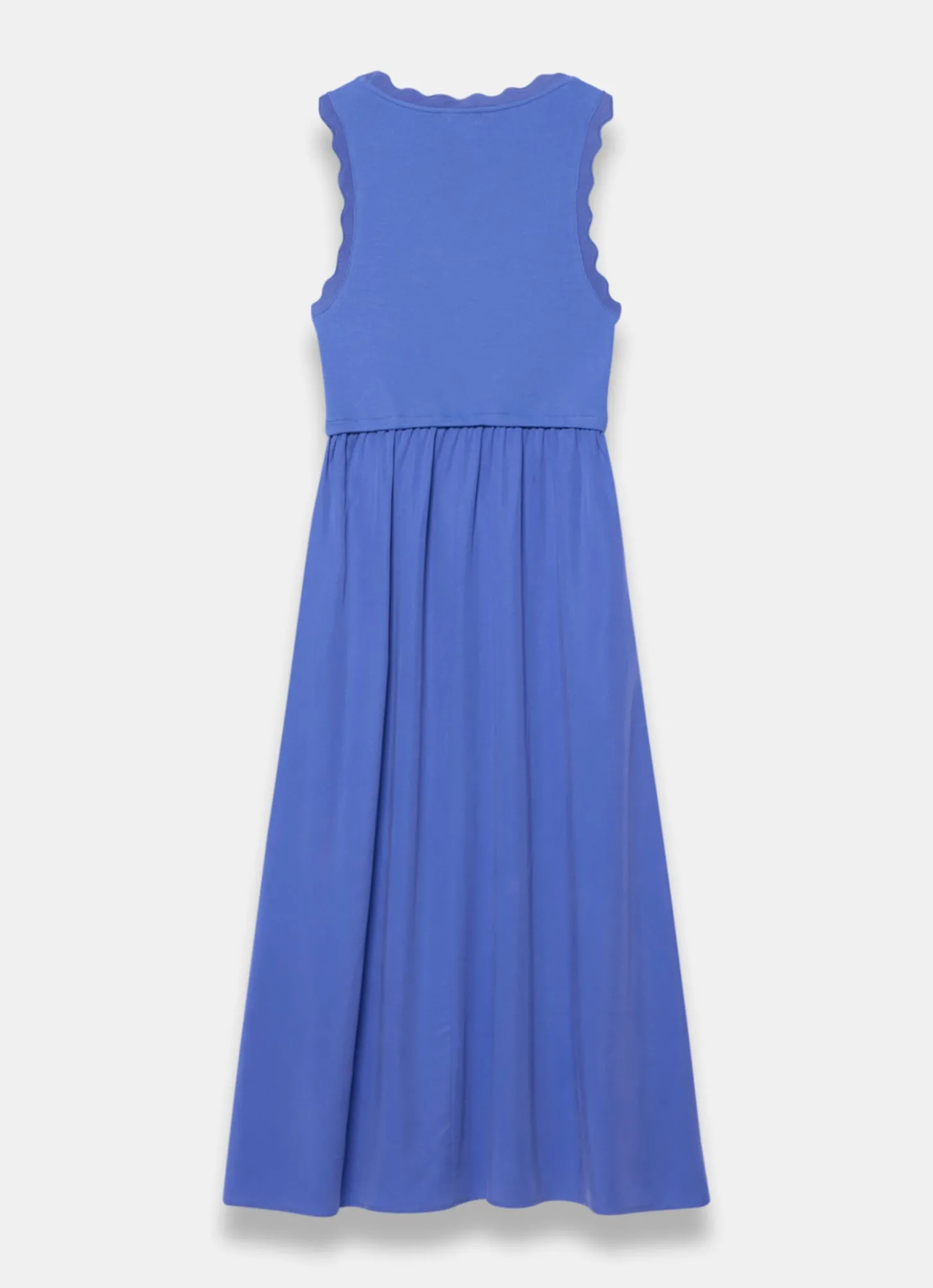 Blue Scallop Trim Midi Dress