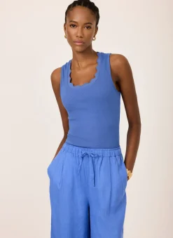 Blue Scallop Trim Vest Top
