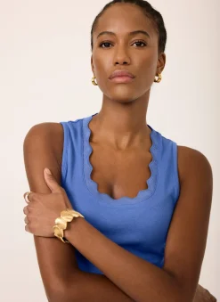 Blue Scallop Trim Vest Top
