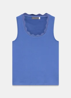 Blue Scallop Trim Vest Top
