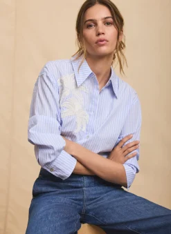 Blue Stripe Embroidered Shirt
