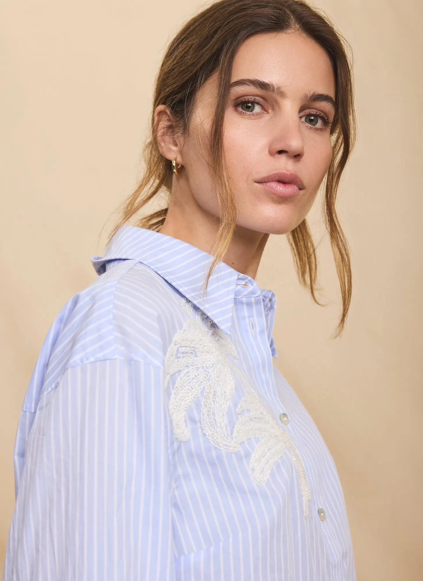 Blue Stripe Embroidered Shirt