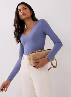 Blue V-Neck Layering Top