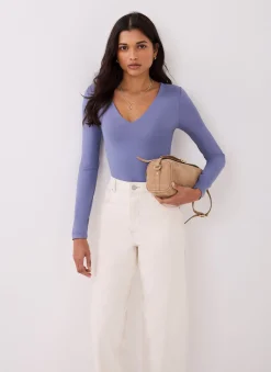 Blue V-Neck Layering Top