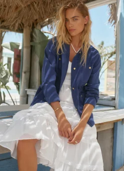 Blue Washed Cotton Utility Shacket