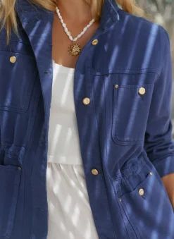 Blue Washed Cotton Utility Shacket